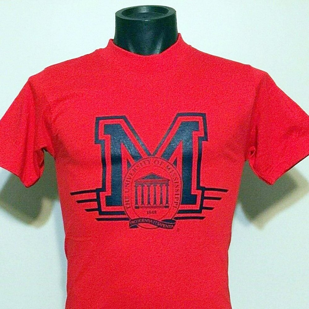 Vintage 80s Ole Miss University of Mississippi T Shirt Small Champion NOS Tee